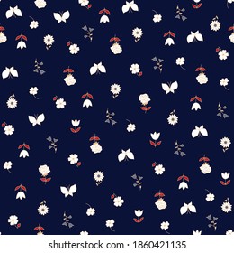 seamless cute small flower pattern on navy