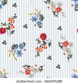 seamless cute small flower pattern on stripes