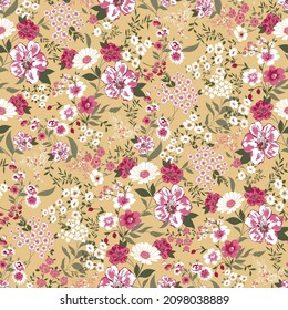 Seamless Cute Small Flower Pattern On Muster Background