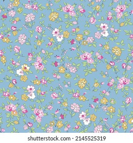 seamless cute small flower pattern on blue background