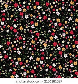 seamless cute small flower pattern on black background