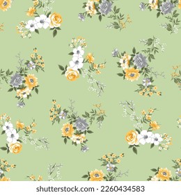 seamless cute small flower pattern on Green background