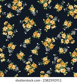 seamless cute small flower pattern on black background Arkivvektor