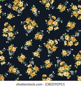 seamless cute small flower pattern on black background Vektor Stok