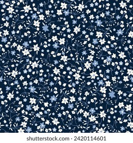 seamless cute small flower pattern on navy background