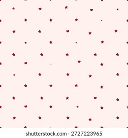 Seamless cute small scale red stars and hearts fabric design pattern