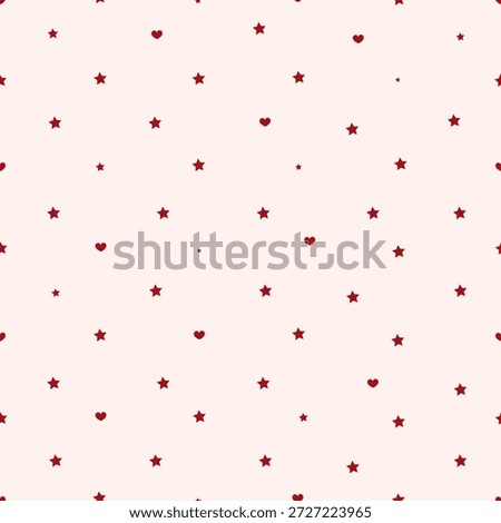 Seamless cute small scale red stars and hearts fabric design pattern