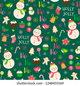 Seamless of cute snowman and decorative elements for christmas and new year background
