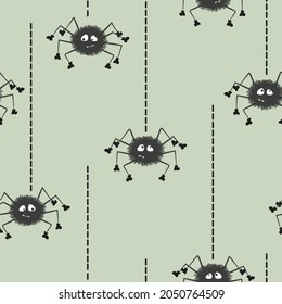Seamless cute spiders pattern. Halloween vector illustration.