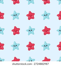 Nahtloses süßes Seesternmuster. Kawaii Marine Illustration perfekt für Kinder Designs, Textilien, Papier und Tapeten.