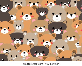 seamless cute teddy bear baby kid cartoon pattern draw comic art vector and illustration