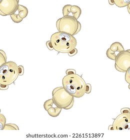 Seamless cute Teddy bear pattern. Cartoon style. Vector illustration.	