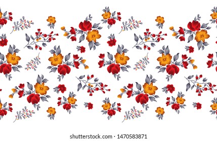 Seamless cute textile floral border