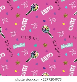 Seamless cute texture pattern vector background Sweet popsicle text vector