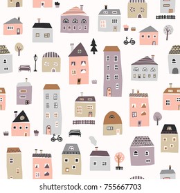 Seamless Cute Town Pattern