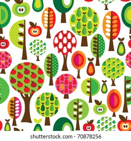 Seamless cute tree apple and pear pattern in vector