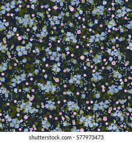 Seamless cute trendy pattern of small flowers. Summer meadow millefleurs. Floral simple diagonal seamless background for textile, covers, manufacturing, wallpapers, print, gift wrap and scrapbooking. 