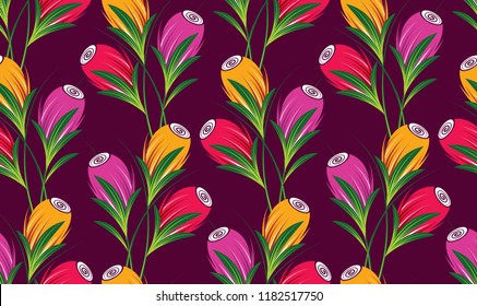 Seamless cute tulip flower pattern