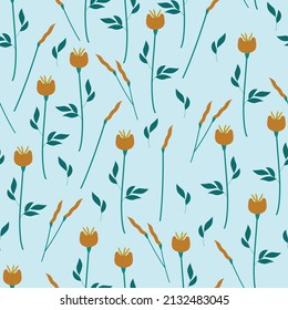 seamless cute tulips on blue background , greeting card