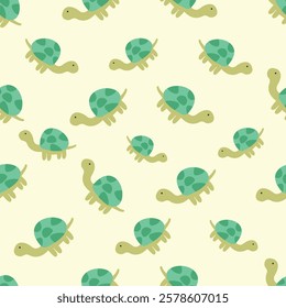 Seamless Cute Turtle Pattern. vector illustration
