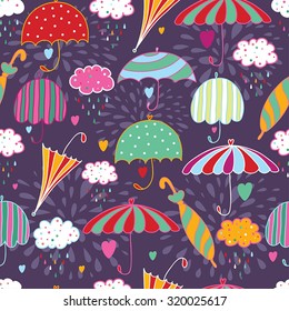 Seamless cute umbrella background pattern in vector. Romantic ornamental abstract illustration for fabric, paper, web and print