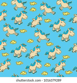 Seamless cute unicorn with blue color