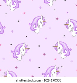 Seamless cute unicorns pattern. Vector magic illustration for kids design.