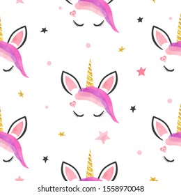 Seamless cute unicorns pattern. Vector illustration for girls design