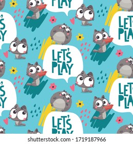 Seamless cute vector animal pattern with pets cats Lets play