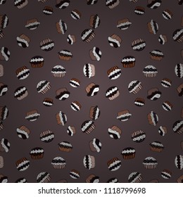 Seamless of cute vector cupcakes and muffins. Colorful cupcake isolated for food poster design on brown, gray and white.