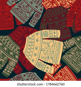 Diseño vectorial sin igual de lindo de sudaderas de invierno ornamentales de punto