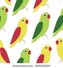 Seamless cute vector illustration with colorful flat parrots. Vector art. Illustration. Illustration of an animal, a bird