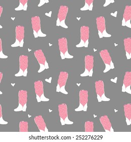 Seamless Cute Vector Pink Cowboy Boots Pattern