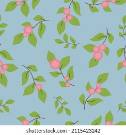 Nahtlose süße Vektorblumenmuster mit Blumen, Pflanzen, Ästen, Blättern, Natur auf Blau. Handzeichnung. floraler Hintergrund. elegante Vorlage für Modedrucke.