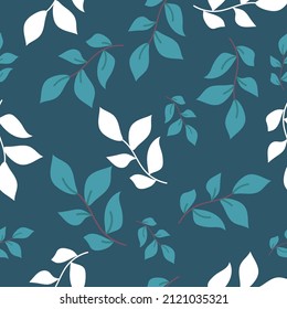 Patrón floral de primavera vectorial sin mangas, adorable, con plantas, ramas, hojas, naturaleza sobre azul. dibujo a mano. fondo floral. elegante plantilla para impresiones de moda