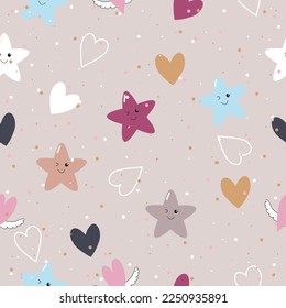 Seamless cute vector with star, heart shape pattern background  for wallpaper,gift wrapping,packaging,brochure cover template design.
