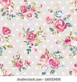 seamless cute vintage rose ,flower pattern vector on dots background