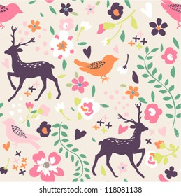 seamless cute vintage tiny flower and leaf  pattern background