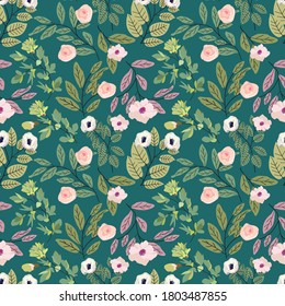 seamless cute vintage tiny flower with leaf pattern background. Seamless floral pattern background vector Illustration for print, Wallpaper, fashion template