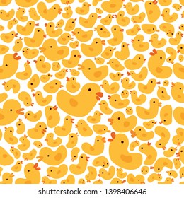 Seamless Cute yellow chickens and ducks pattern, illustration - Vector flat style