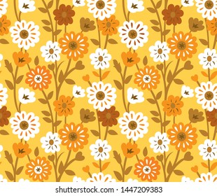 Seamless cute yellow vector floral pattern