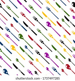 Cubertería sin costura de diferentes colores. Ilustración del material vectorial EPS 10.