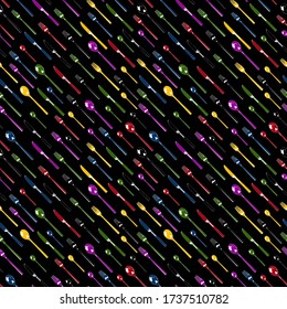 Seamless cutlery set in different colors. EPS 10 vector stock illustration.