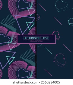 Seamless cutting-edge design, tech-inspired romance pattern Bold ,Sleek and Minimalistic Modern Style used in high-tech gifting, stationery, digital greeting cards for modern younger generation  