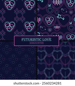 Seamless cutting-edge design, tech-inspired romance pattern Bold ,Sleek and Minimalistic Modern Style used in high-tech gifting, stationery, digital greeting cards for modern younger generation  