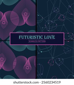 Seamless cutting-edge design, tech-inspired romance pattern Bold ,Sleek and Minimalistic Modern Style used in high-tech gifting, stationery, digital greeting cards for modern younger generation  