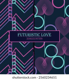 Seamless cutting-edge design, tech-inspired romance pattern Bold ,Sleek and Minimalistic Modern Style used in high-tech gifting, stationery, digital greeting cards for modern younger generation  

