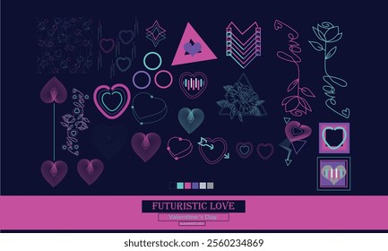 Seamless cutting-edge design, tech-inspired romance pattern Bold ,Sleek and Minimalistic Modern Style used in high-tech gifting, stationery, digital greeting cards for modern younger generation  


