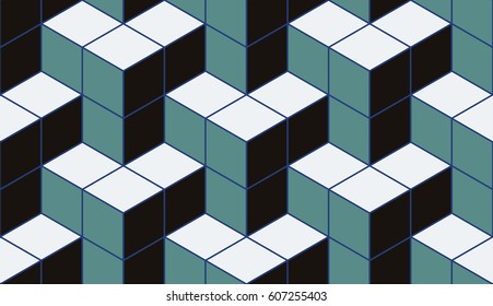 Seamless cyan black and white isometric cubical tridents pattern background vector