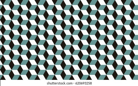 Motif harmonieux cyan noir et blanc isométrique cubes illusion optique hexagones motif vectoriel